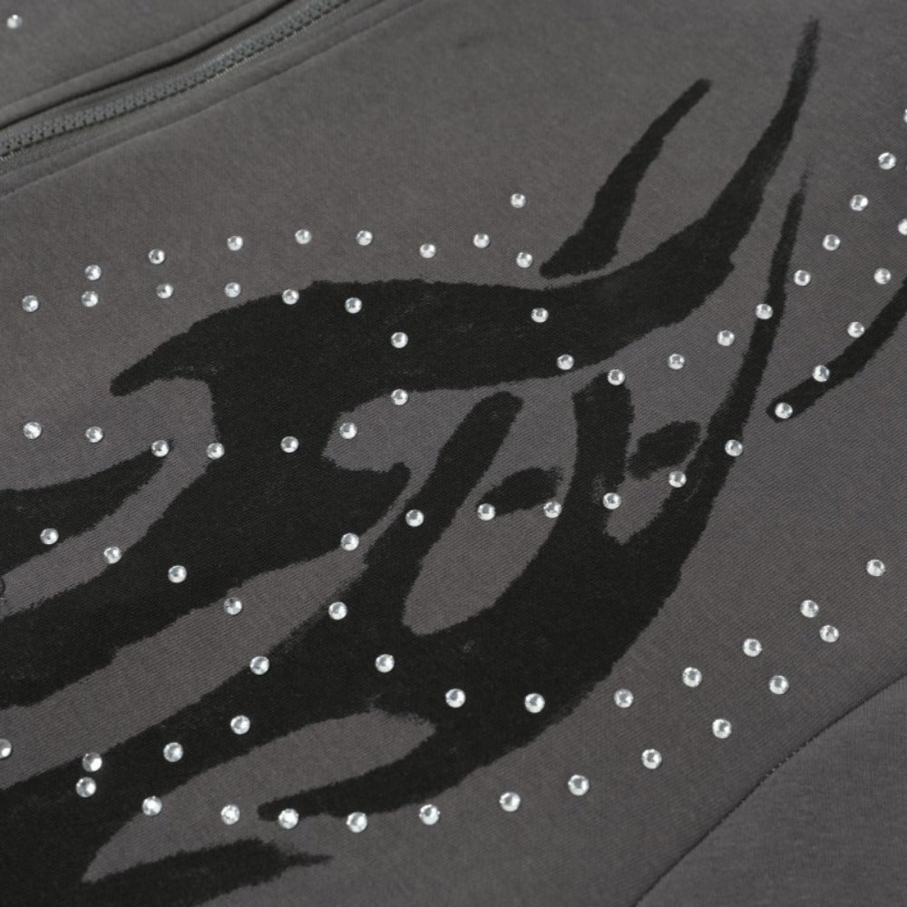 Totem Print Rhinestone Cardigan Hoodie - Thrashink