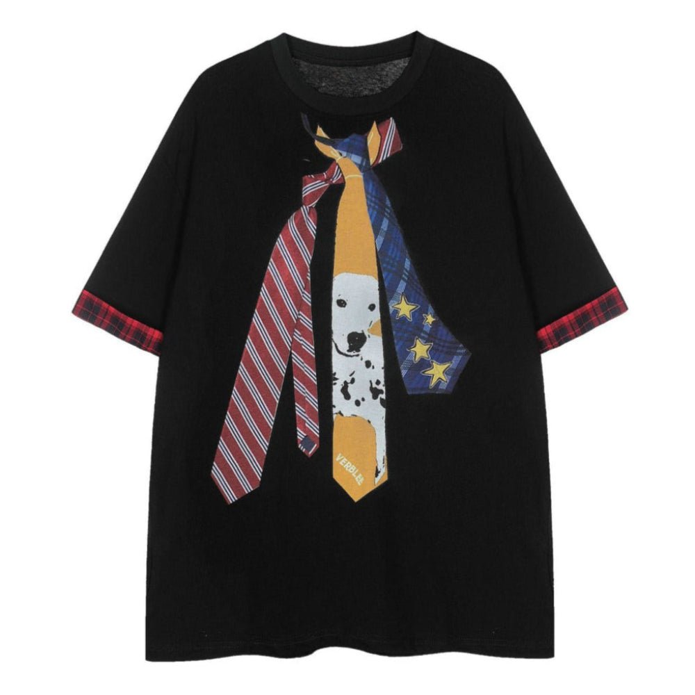 Triple Tie Print Contrast Cuff T-Shirt - Thrashink