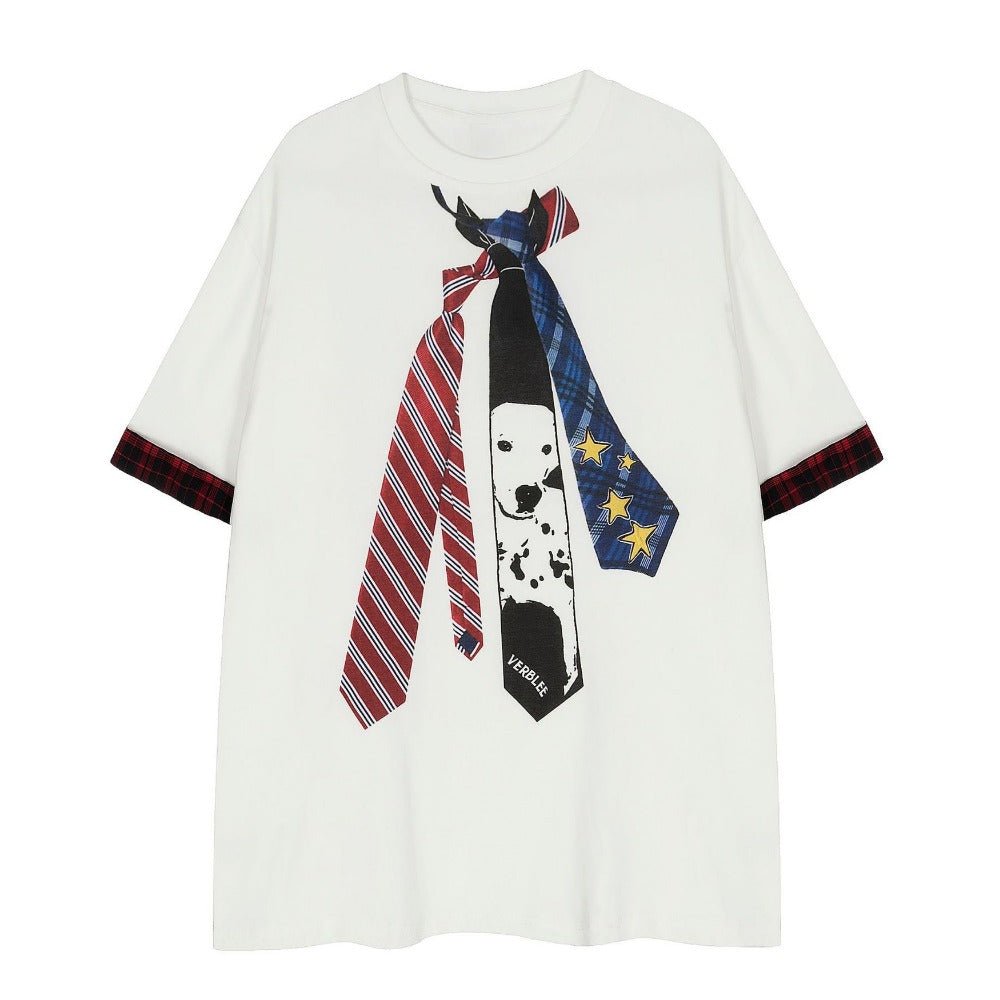 Triple Tie Print Contrast Cuff T-Shirt - Thrashink