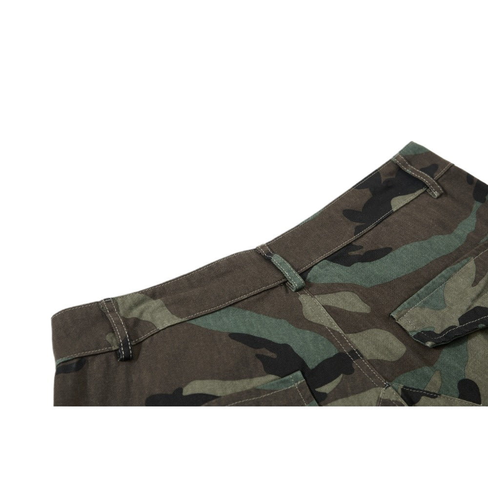 Turquoise Green Button Camouflage Cargo Pants - Thrashink