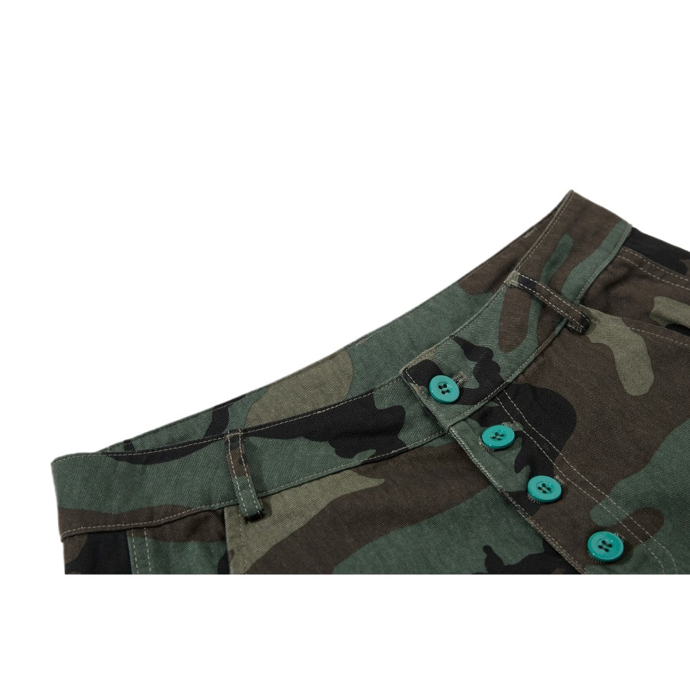 Turquoise Green Button Camouflage Cargo Pants - Thrashink