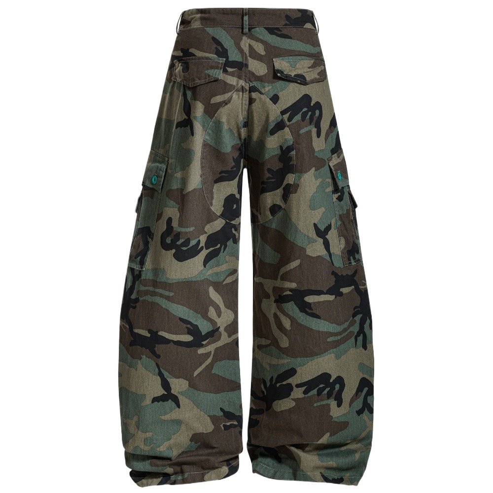 Turquoise Green Button Camouflage Cargo Pants - Thrashink