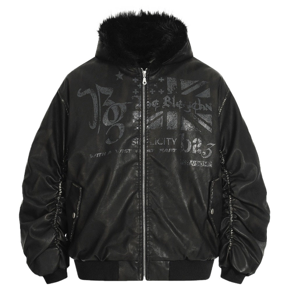 Urban Punk Faux Leather Hooded Jacket - Thrashink