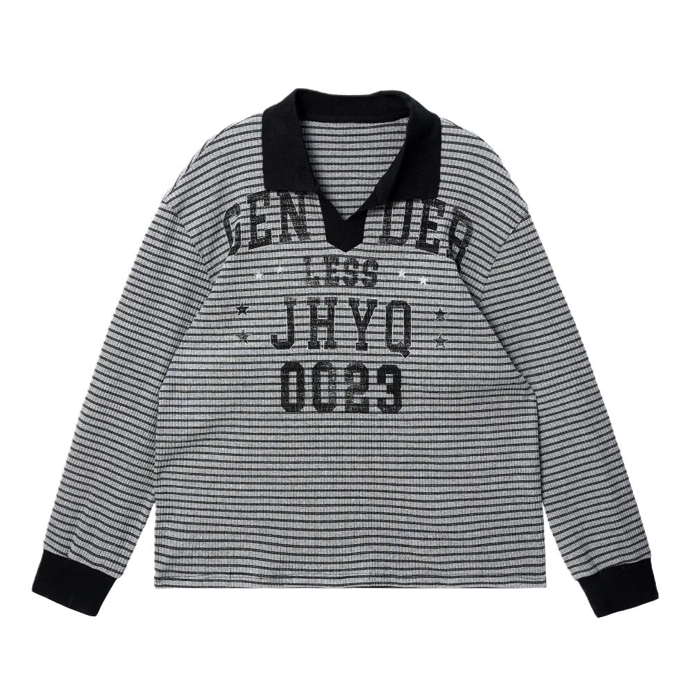 V - Polo Stripe Graphic Sweatshirt - Thrashink