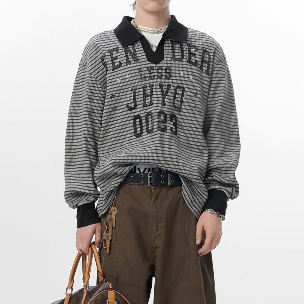V - Polo Stripe Graphic Sweatshirt - Thrashink