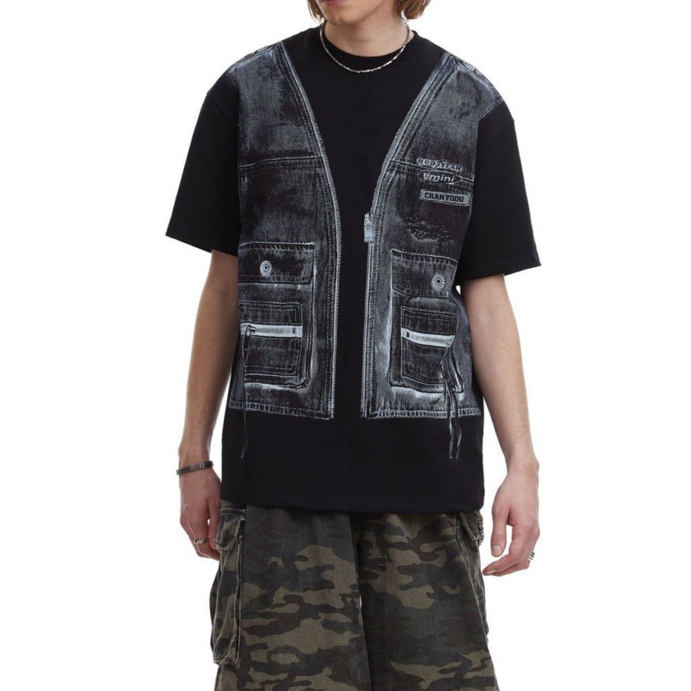 Vest Print Black T-Shirt - Thrashink