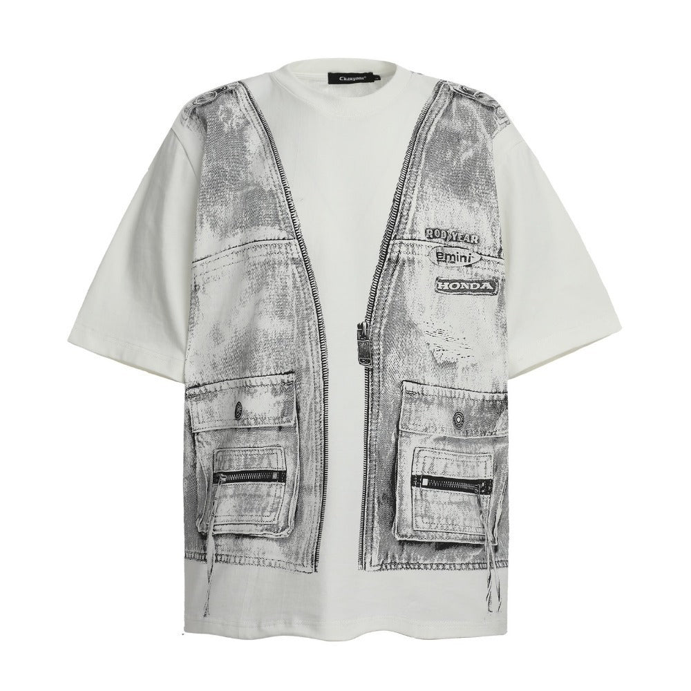 Vest Print Black T-Shirt - Thrashink