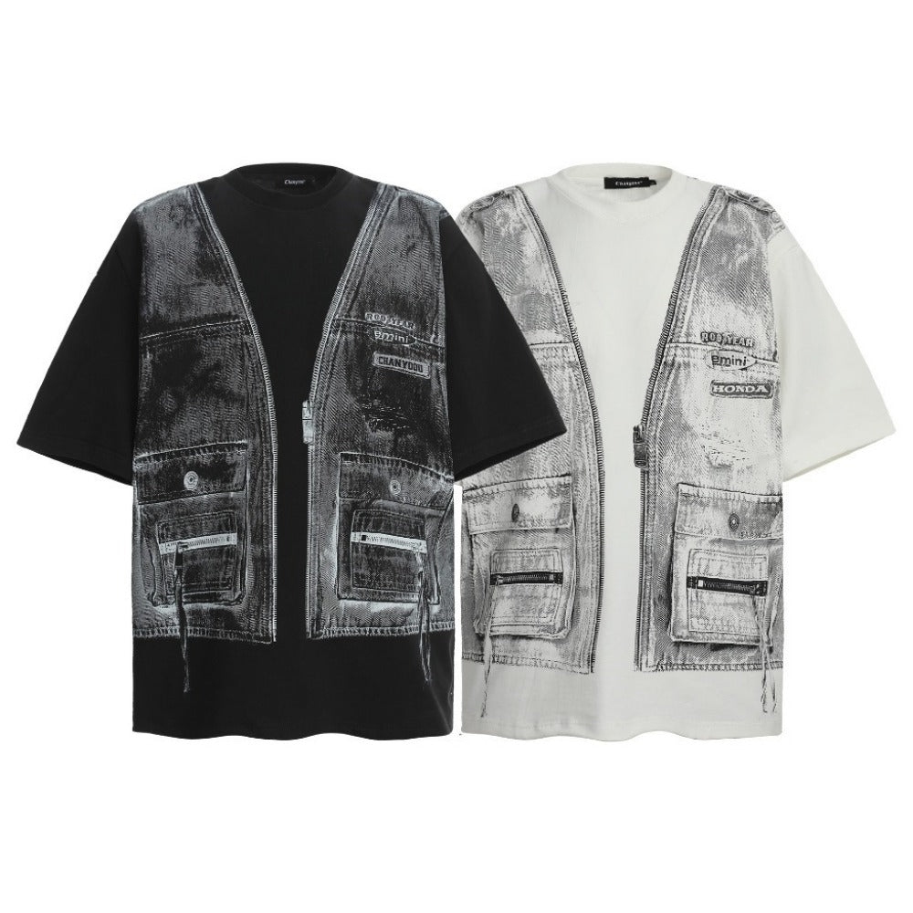 Vest Print Black T-Shirt - Thrashink