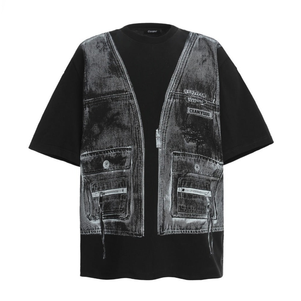 Vest Print Black T-Shirt - Thrashink