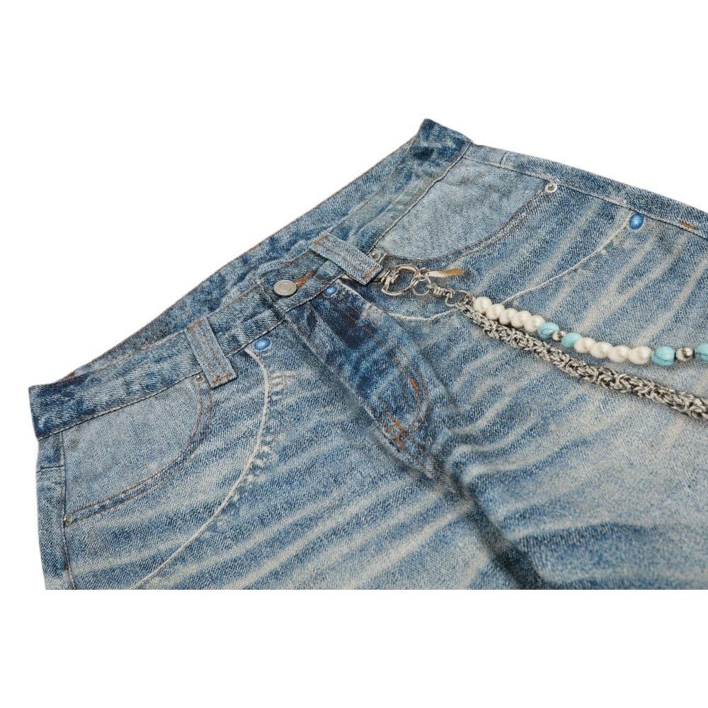 Vintage 3D Digital Chain Jeans - Thrashink