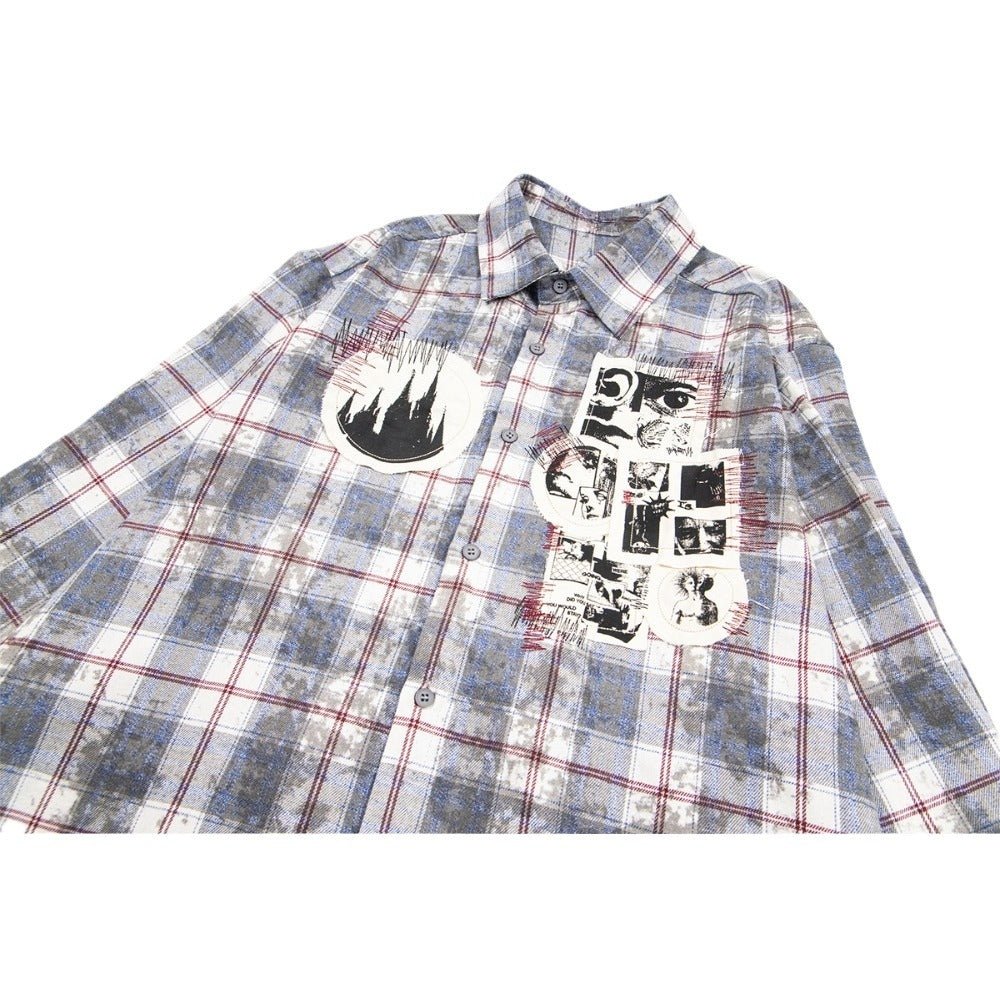 Vintage Cleanfit Patch Embroidered Plaid Shirt - Thrashink