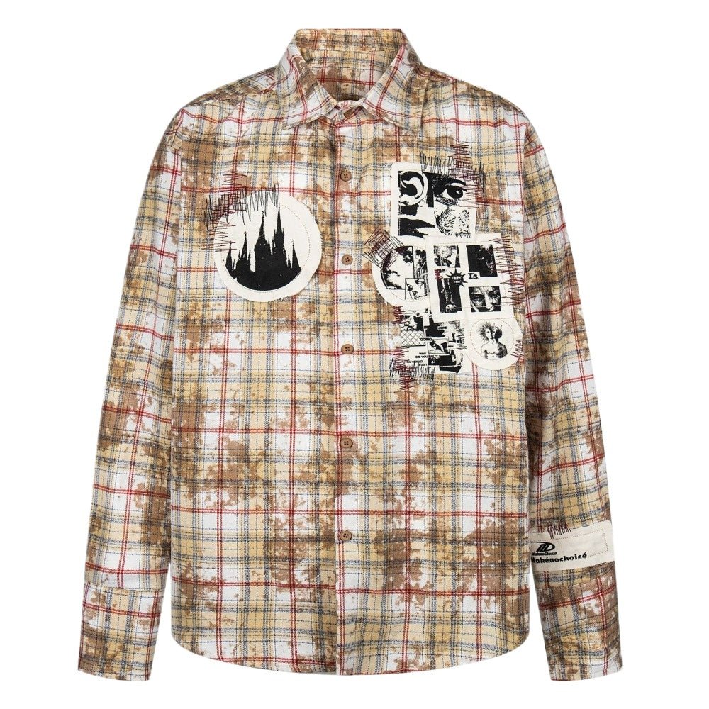 Vintage Cleanfit Patch Embroidered Plaid Shirt - Thrashink
