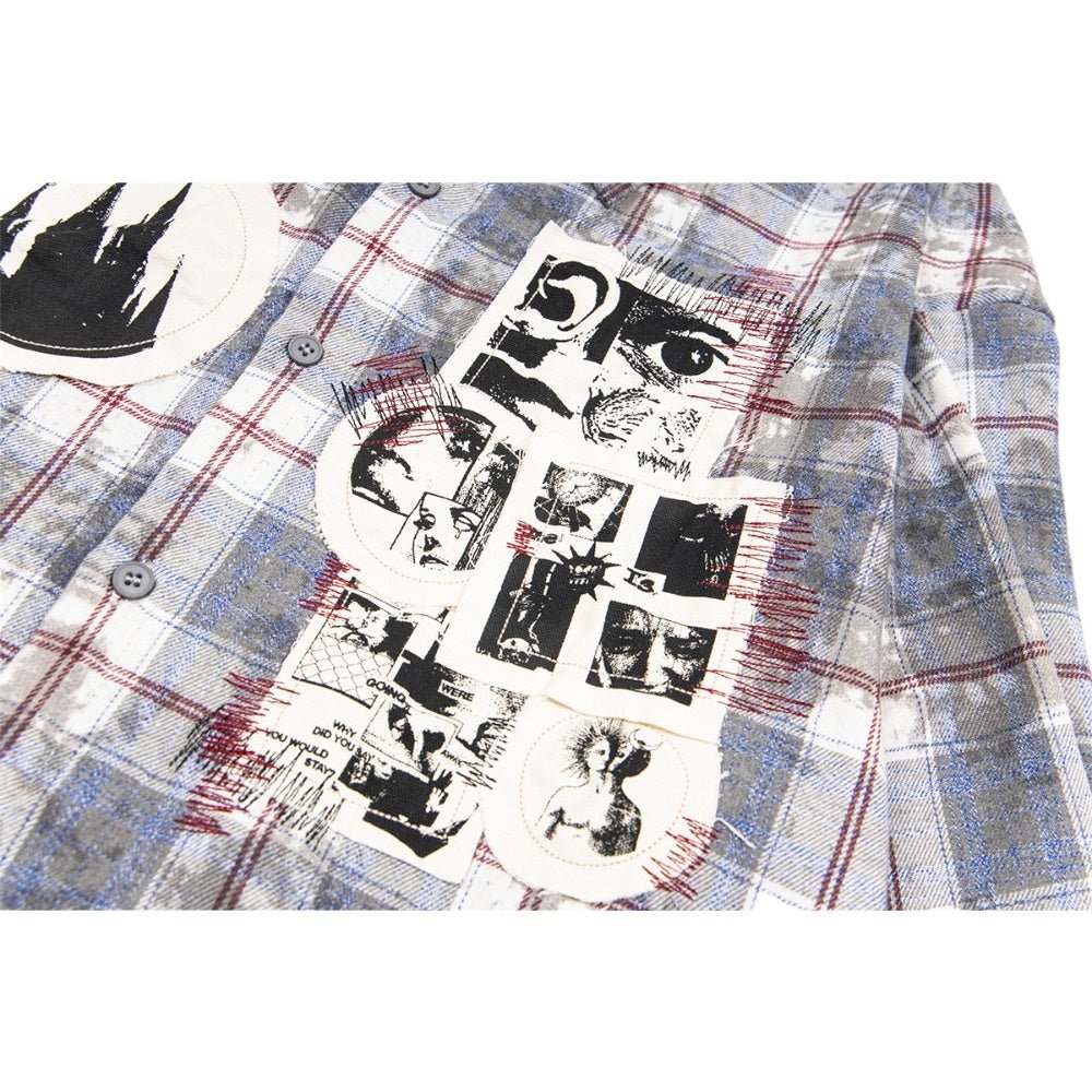 Vintage Cleanfit Patch Embroidered Plaid Shirt - Thrashink