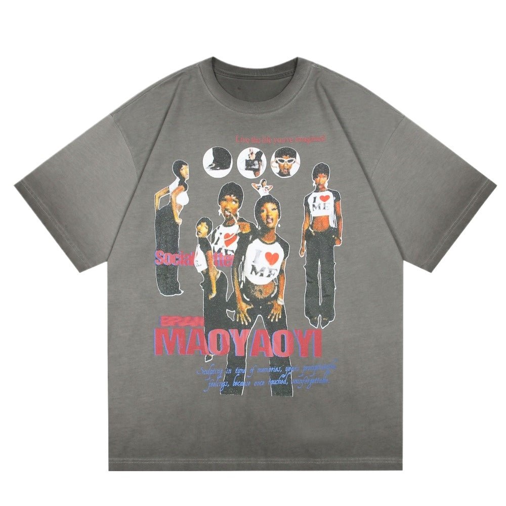 Vintage Collage Graphic Oversize T-Shirt - Thrashink