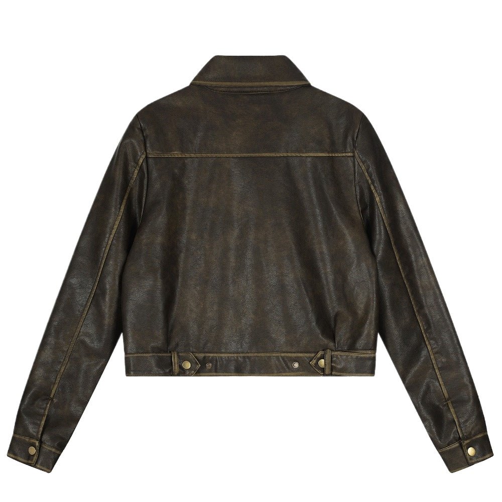 Vintage Cropped Leather Jacket - Thrashink
