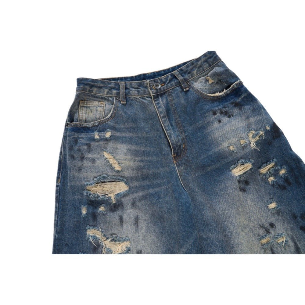 Vintage Distressed Wide - Leg Jeans - Thrashink