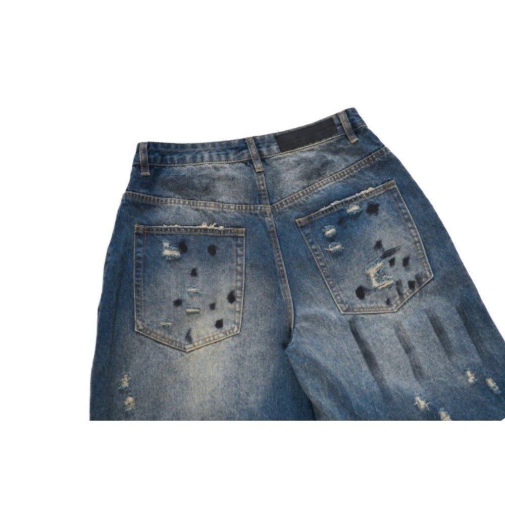 Vintage Distressed Wide - Leg Jeans - Thrashink