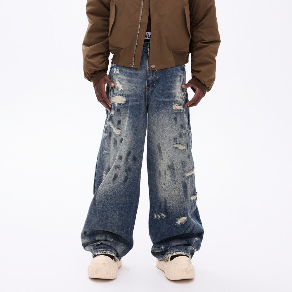 Vintage Distressed Wide - Leg Jeans - Thrashink
