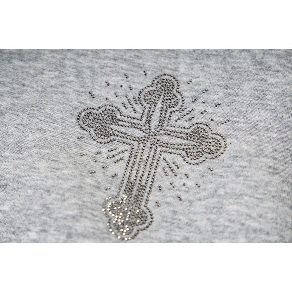 Vintage Double - Hood Cross Rhinestone Hoodie - Thrashink