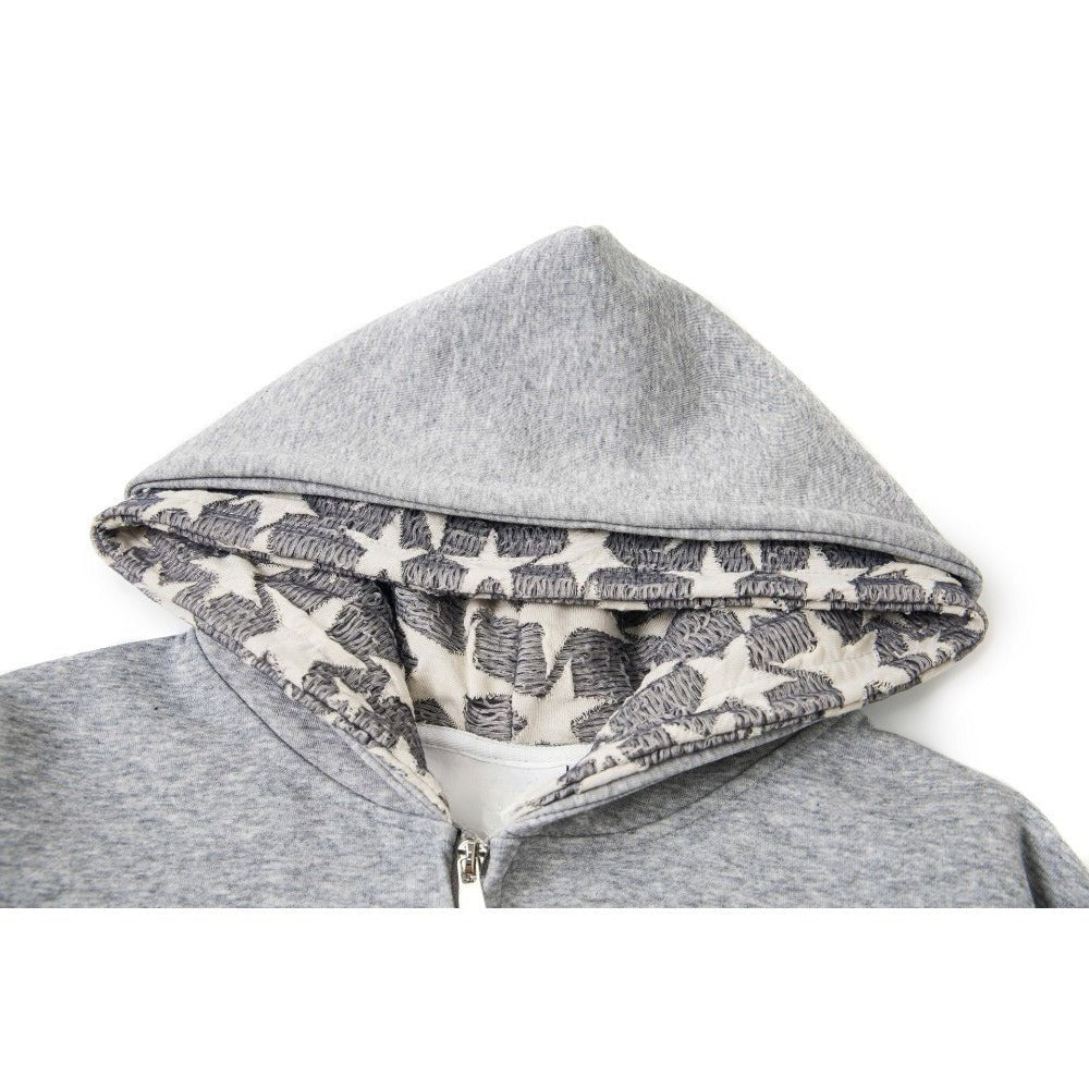Vintage Double - Hood Cross Rhinestone Hoodie - Thrashink