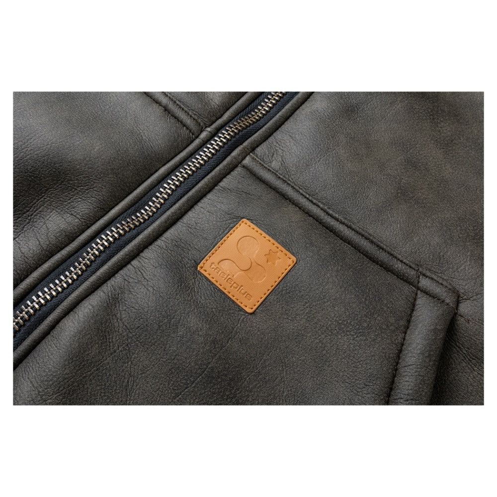 Vintage Faux Leather Sherpa - Lined Hooded Jacket - Thrashink