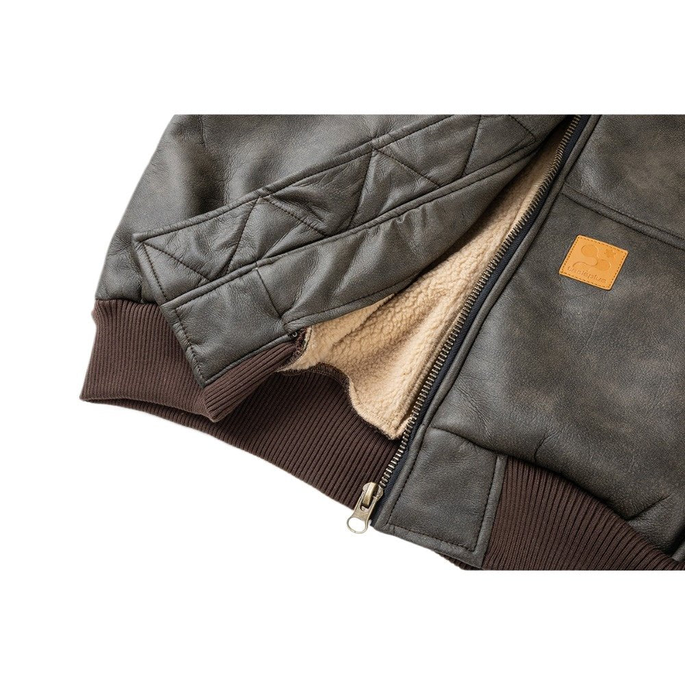 Vintage Faux Leather Sherpa - Lined Hooded Jacket - Thrashink