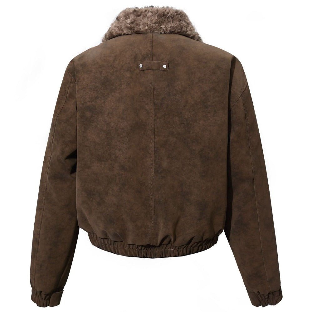 Vintage Faux Suede Shearling Trimmed Jacket - Thrashink