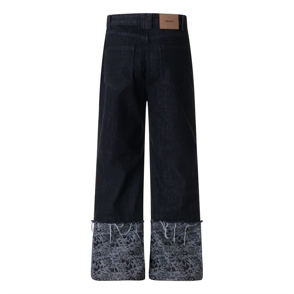 Vintage Floral Cuffed Wide - Leg Jeans - Thrashink