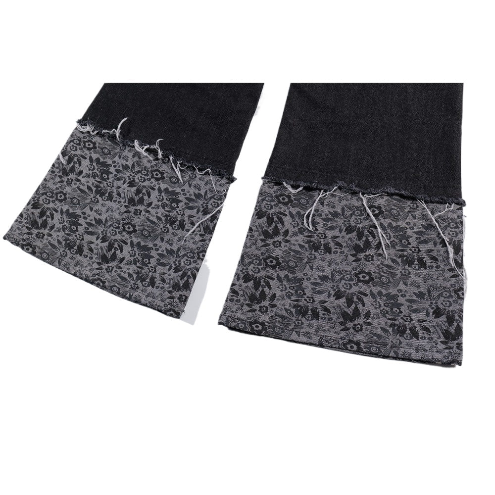 Vintage Floral Cuffed Wide - Leg Jeans - Thrashink