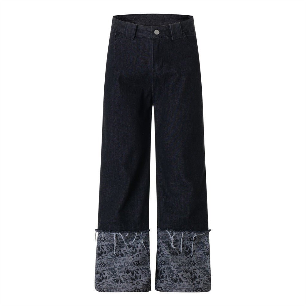 Vintage Floral Cuffed Wide - Leg Jeans - Thrashink