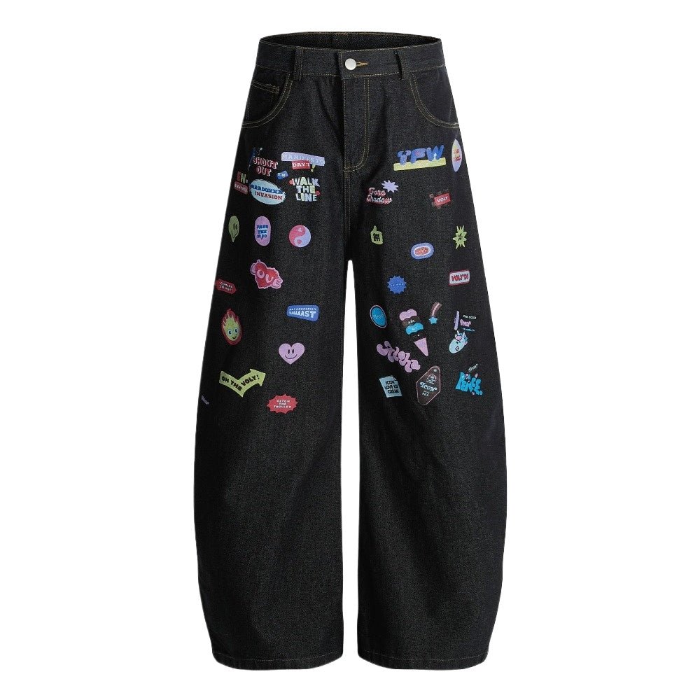 Vintage Fun Label Print Jeans - Thrashink