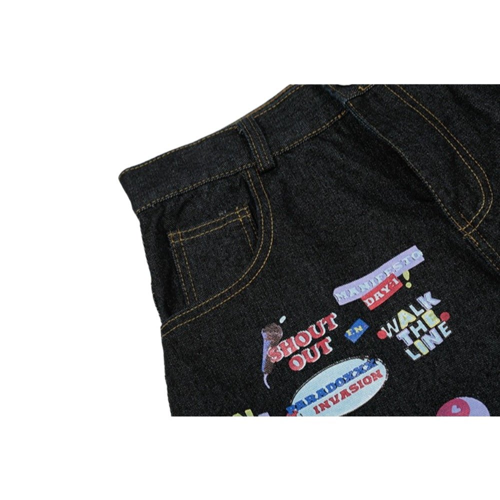 Vintage Fun Label Print Jeans - Thrashink