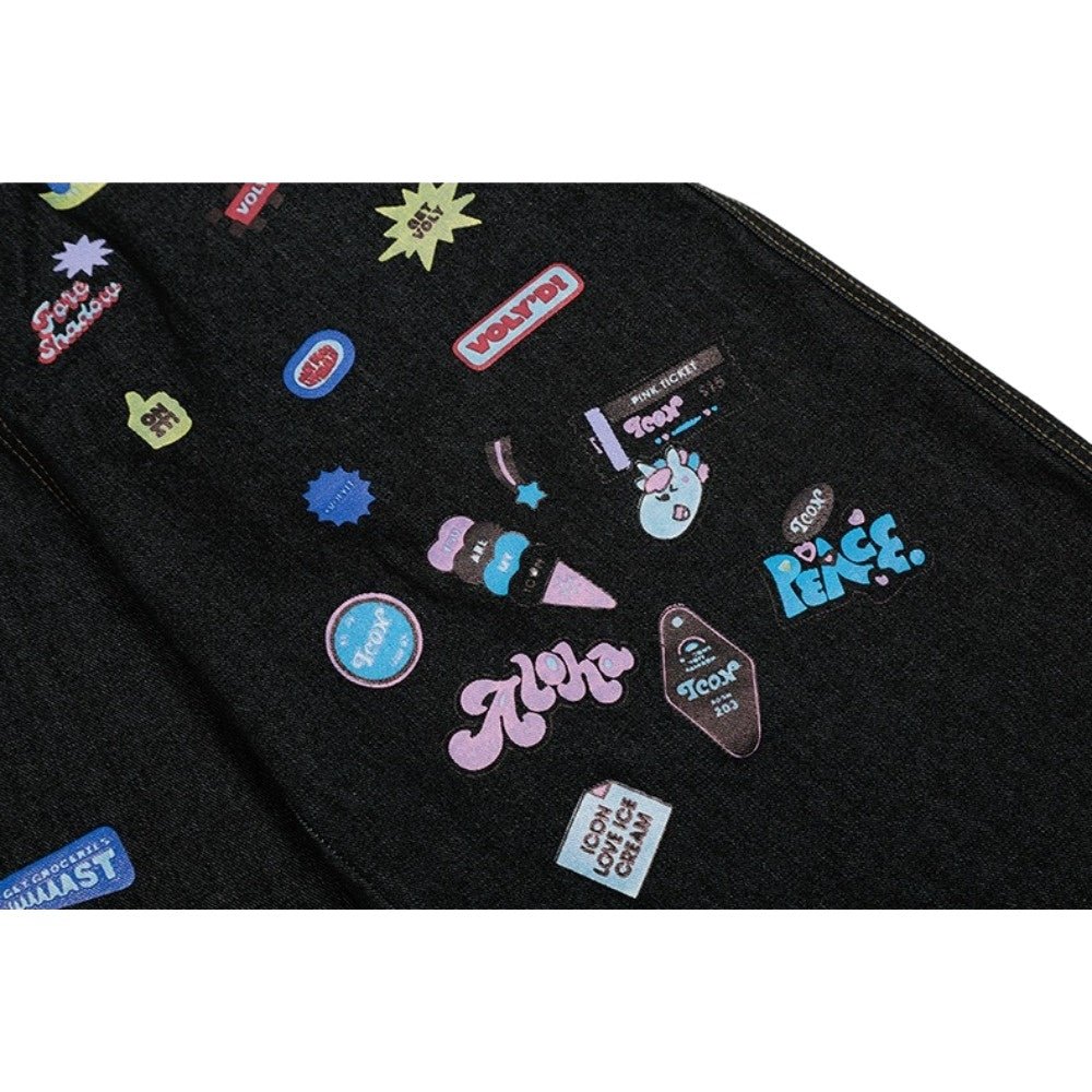 Vintage Fun Label Print Jeans - Thrashink