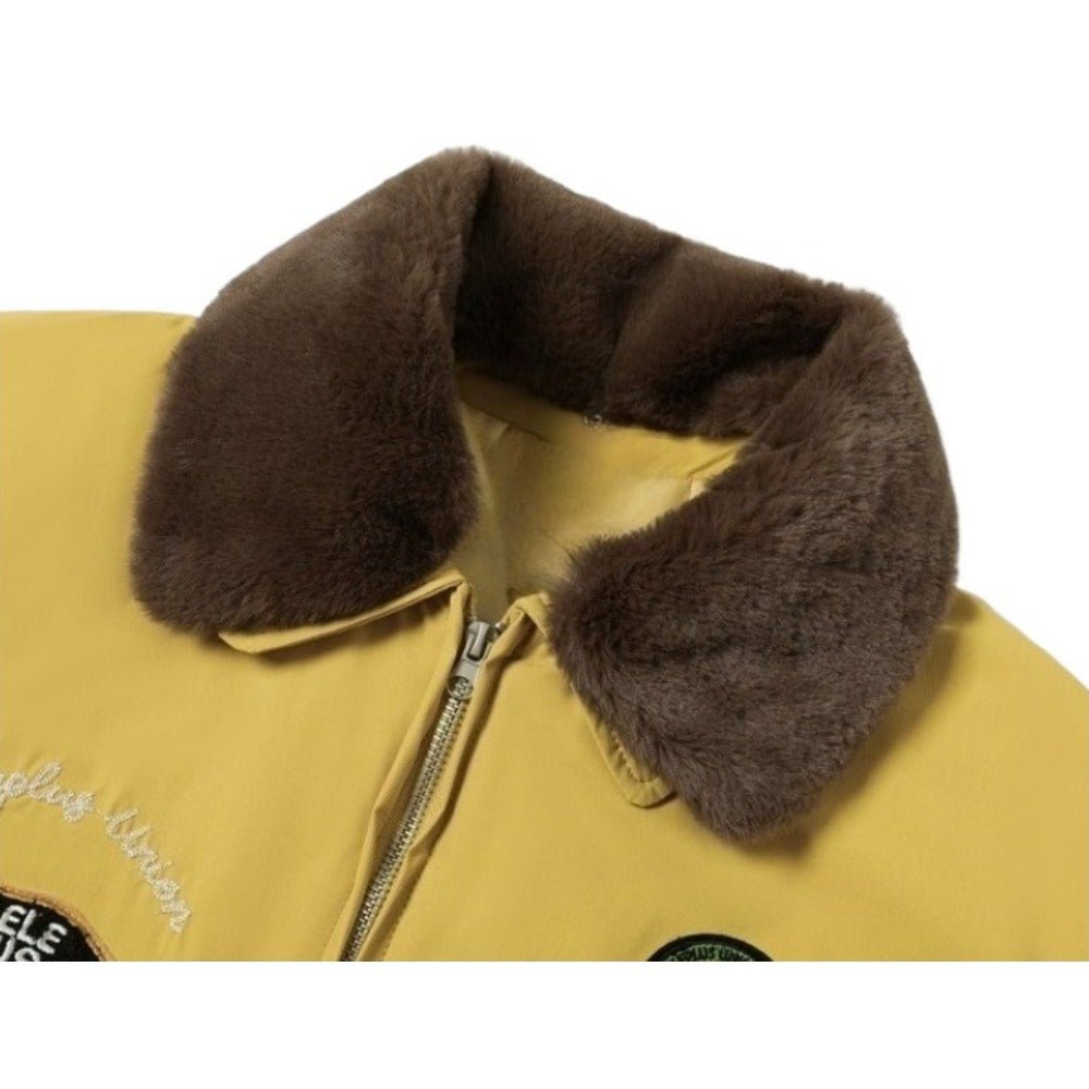 Vintage Fur - Collar Patch Cotton Bomber Jacket - Thrashink