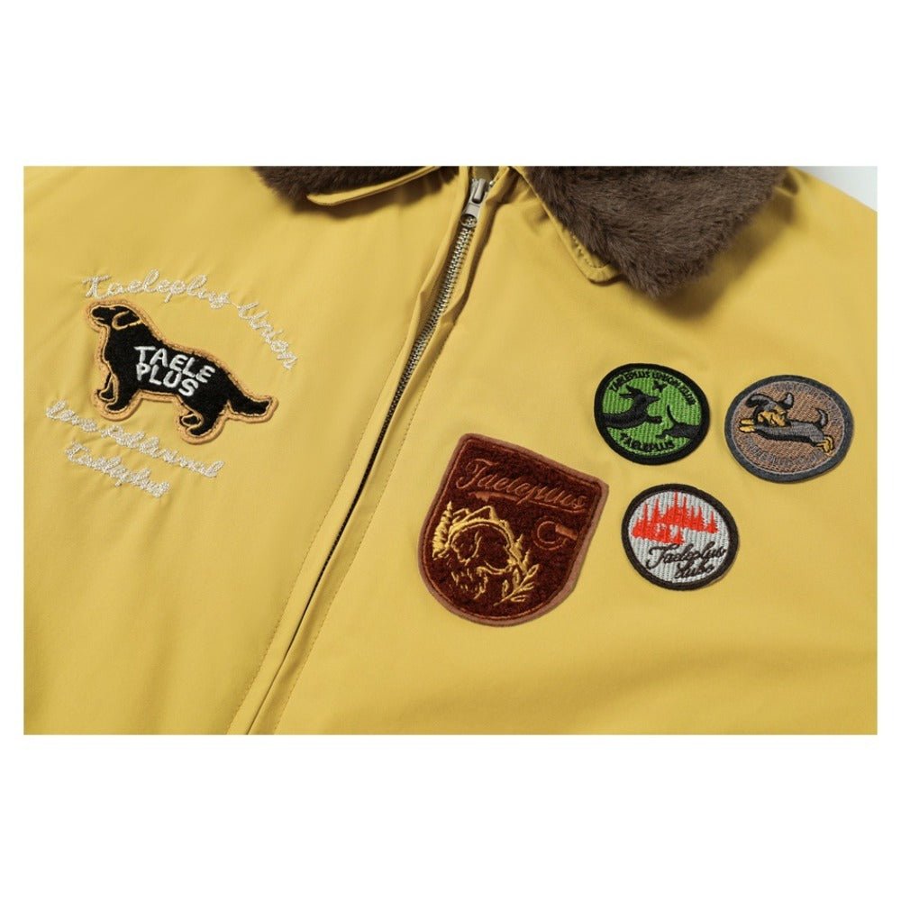 Vintage Fur - Collar Patch Cotton Bomber Jacket - Thrashink