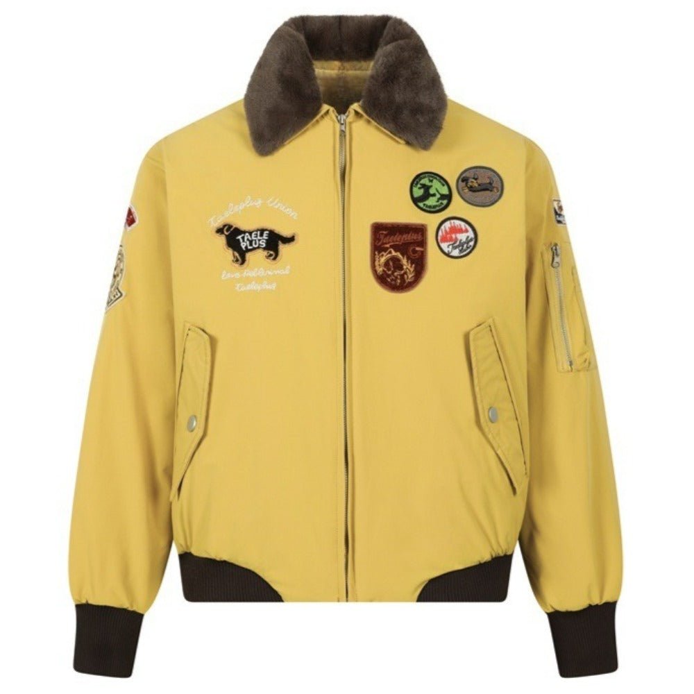 Vintage Fur - Collar Patch Cotton Bomber Jacket - Thrashink