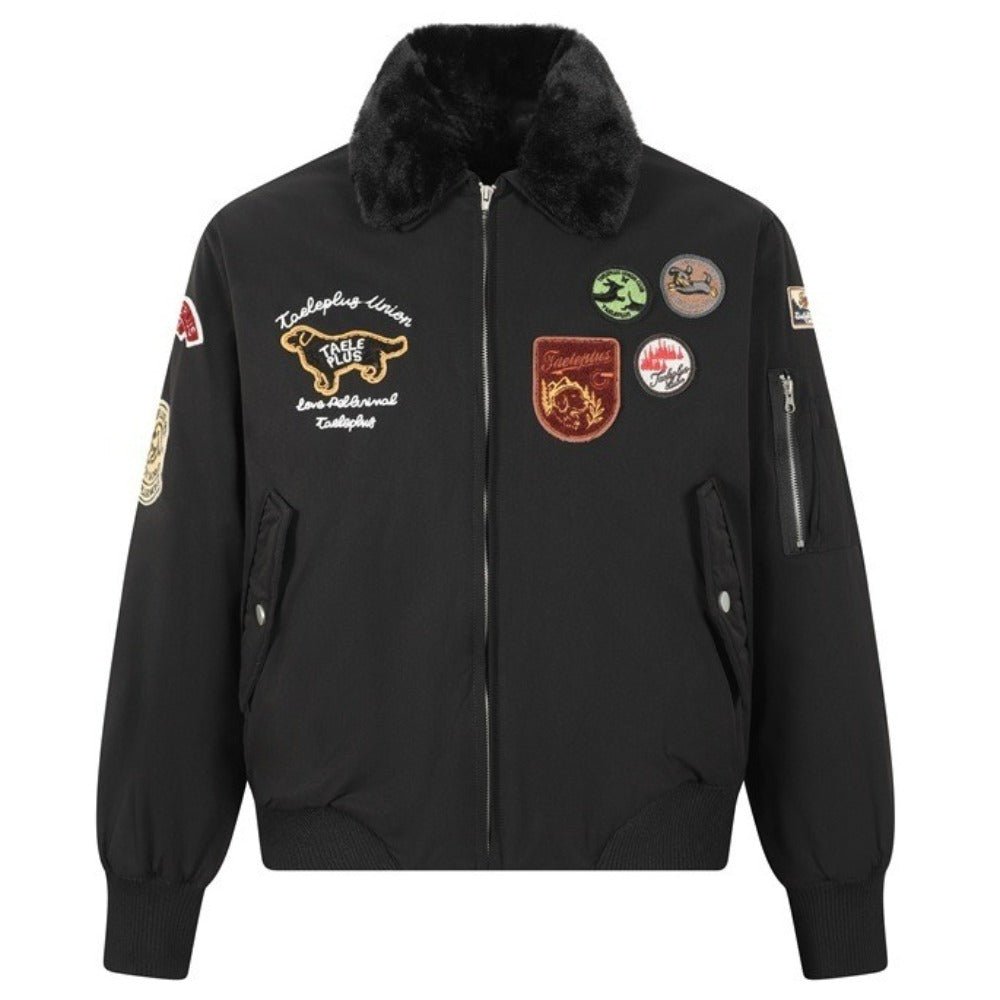 Vintage Fur - Collar Patch Cotton Bomber Jacket - Thrashink