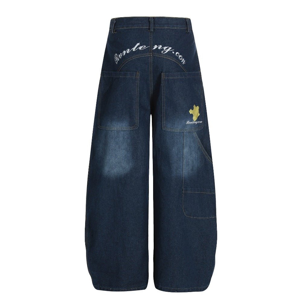 Vintage Letter Print Wide - leg Jeans - Thrashink