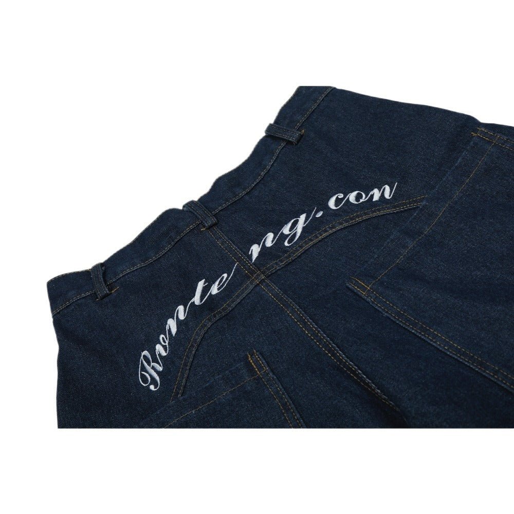 Vintage Letter Print Wide - leg Jeans - Thrashink