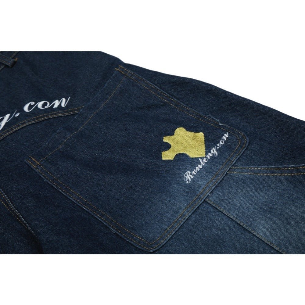 Vintage Letter Print Wide - leg Jeans - Thrashink