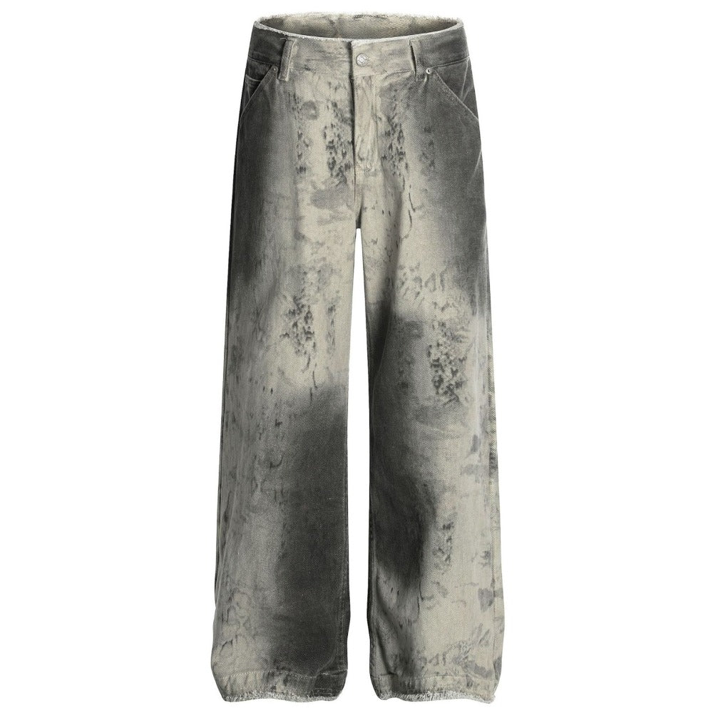 Vintage Marble Wash Wide - Leg Jeans - Thrashink