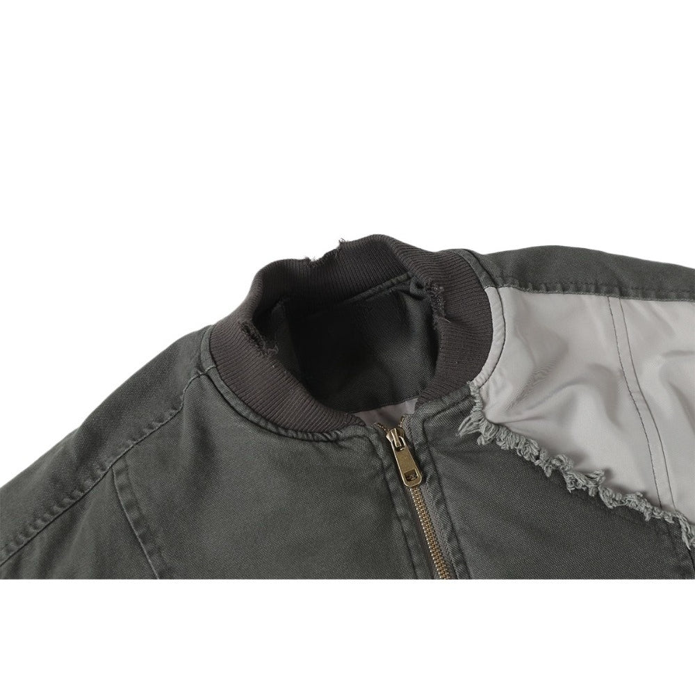 Vintage Patchwork Distressed Bomber Jacket - Thrashink