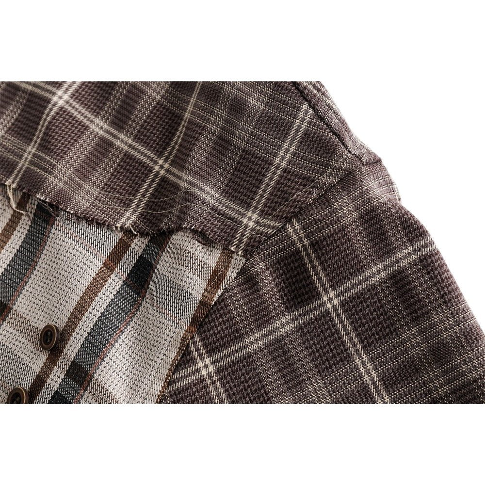 Vintage Patchwork Plaid Distressed Shirt - Thrashink