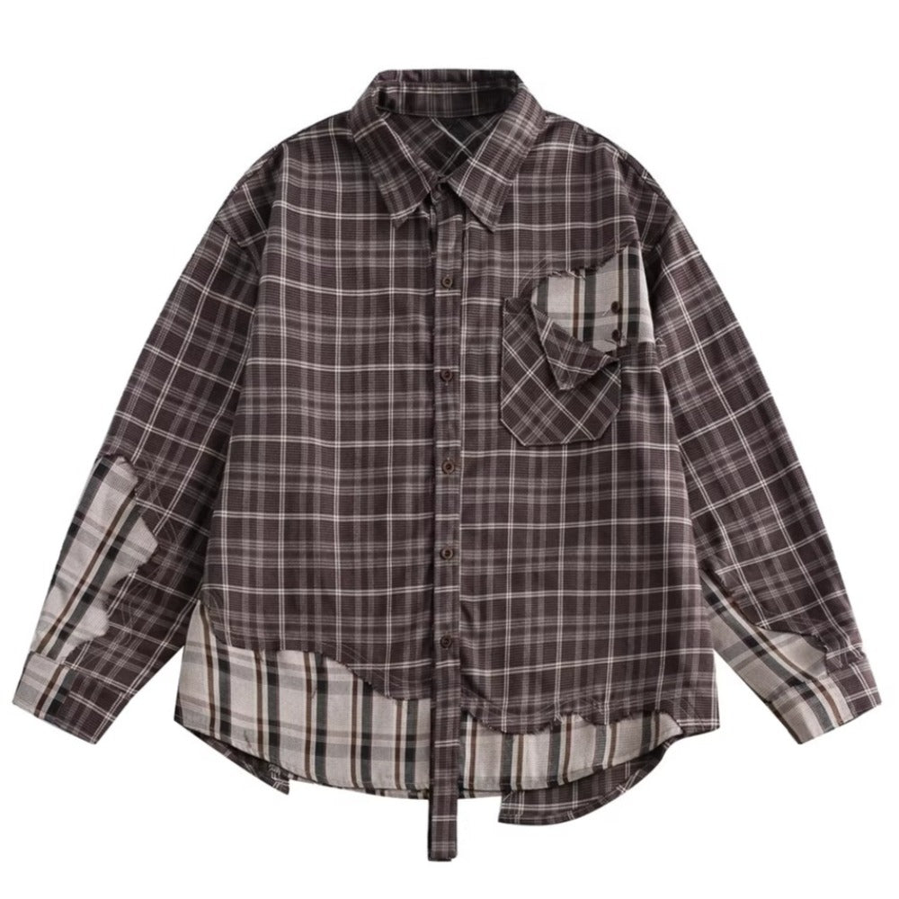 Vintage Patchwork Plaid Distressed Shirt - Thrashink