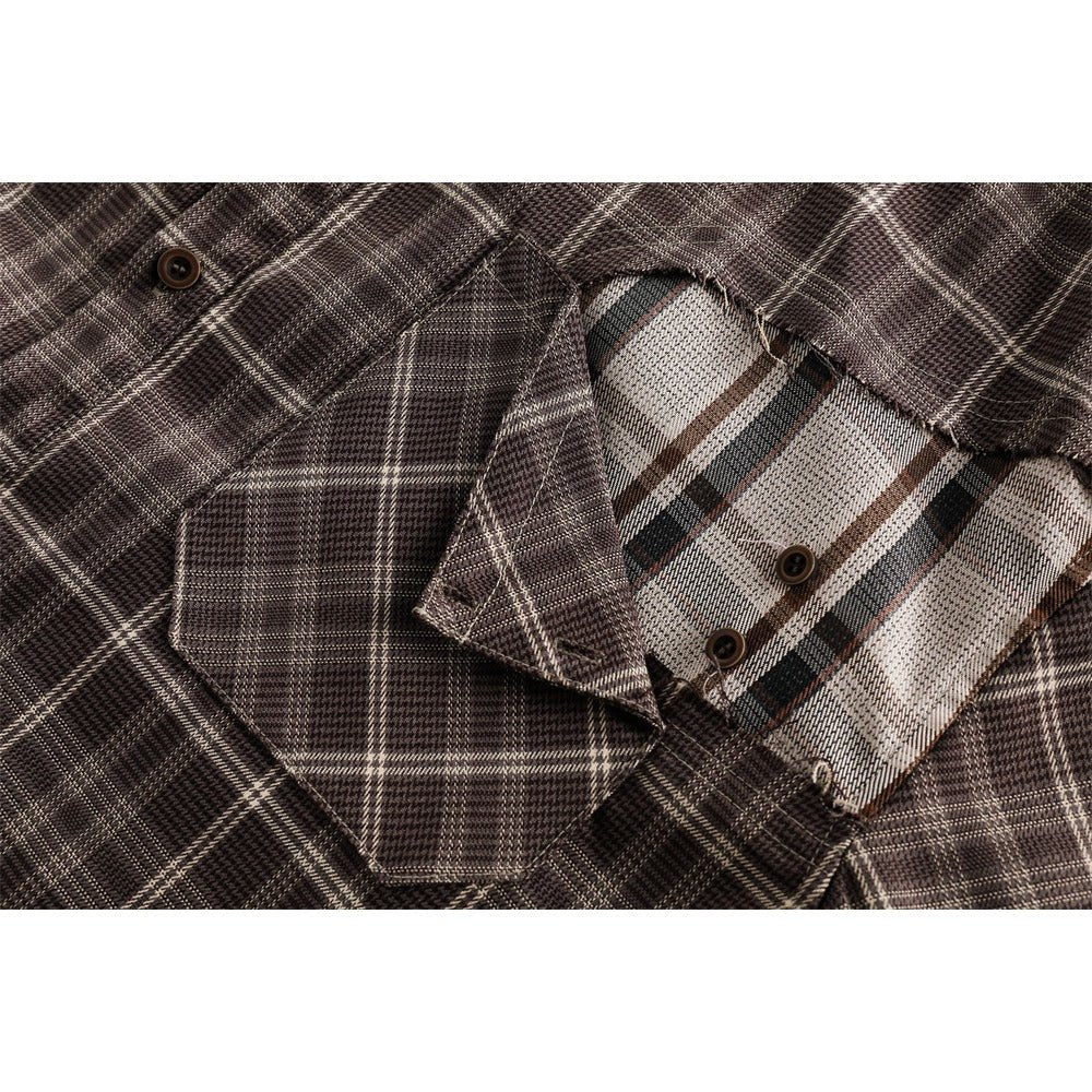 Vintage Patchwork Plaid Distressed Shirt - Thrashink