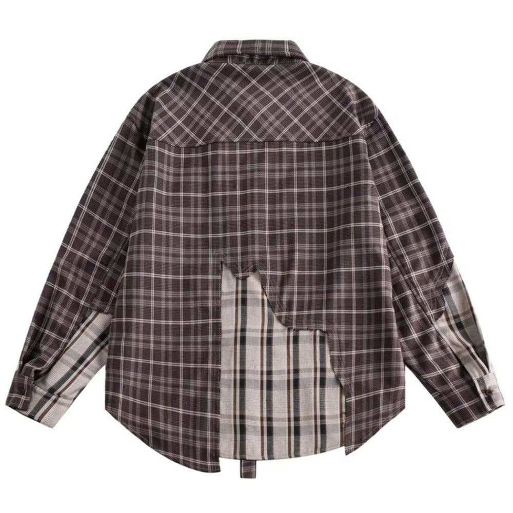 Vintage Patchwork Plaid Distressed Shirt - Thrashink