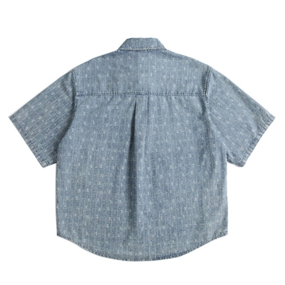 Vintage Patterned Denim Shirt - Thrashink