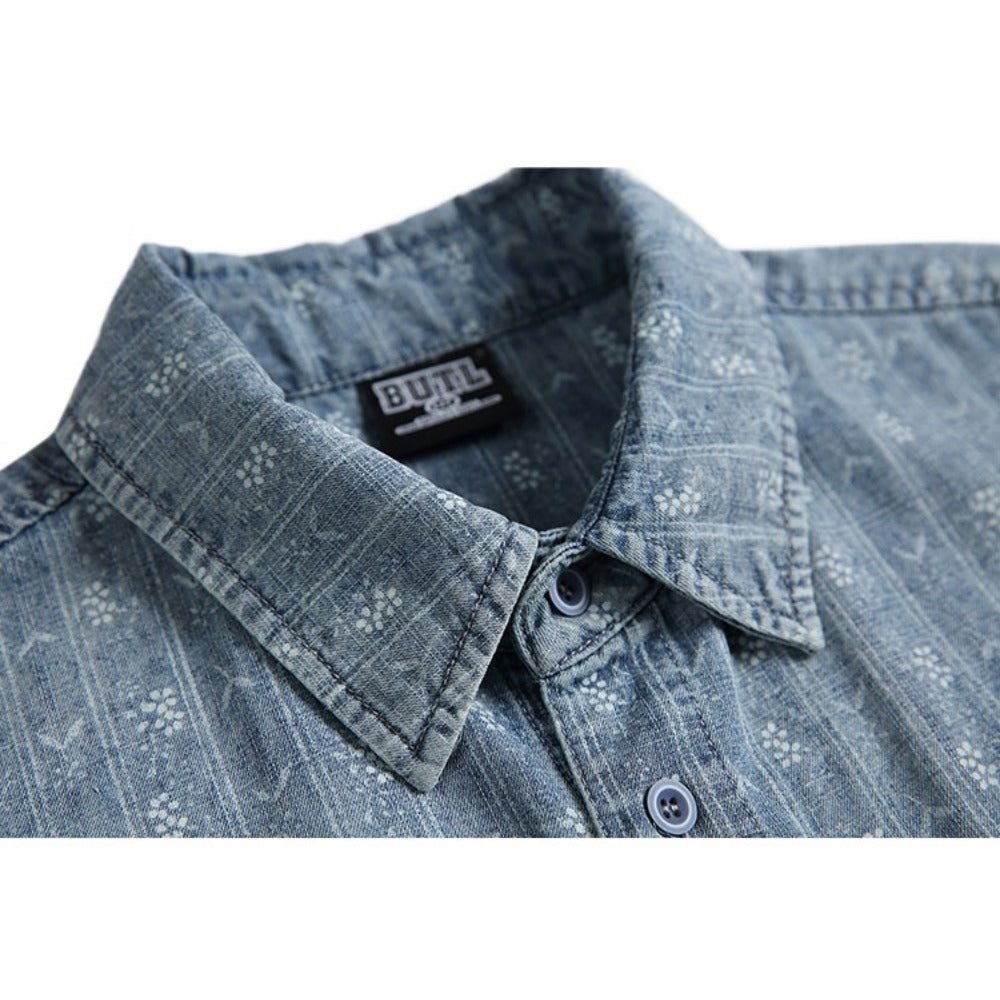 Vintage Patterned Denim Shirt - Thrashink