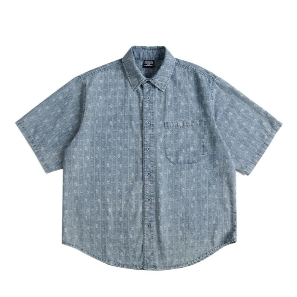 Vintage Patterned Denim Shirt - Thrashink