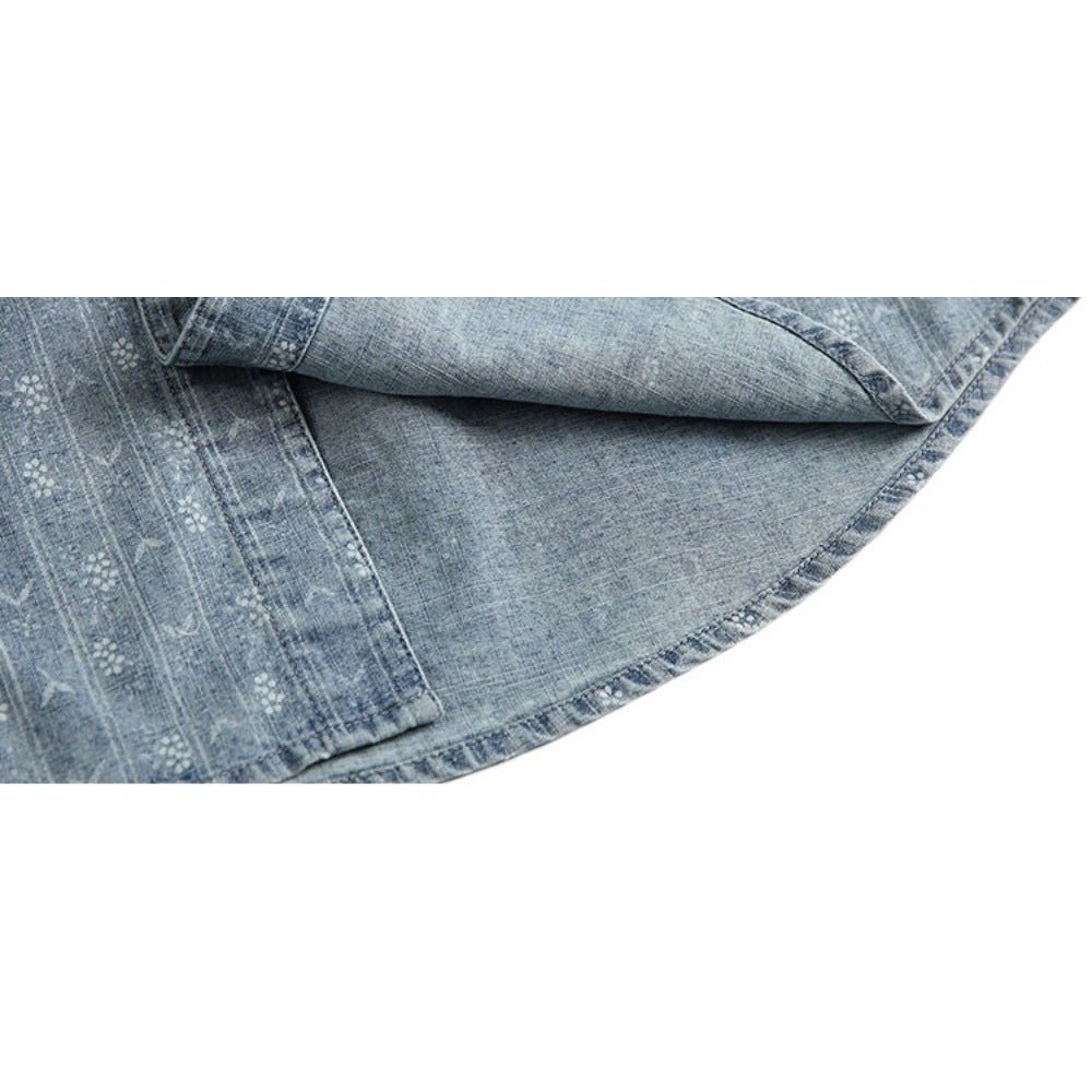 Vintage Patterned Denim Shirt - Thrashink